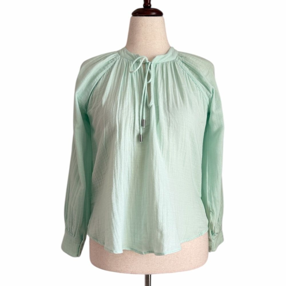 Jonathan Simkhai Swim Gauze Tie Neck Blouse Mint Size S